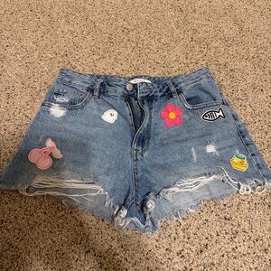 PacSun Blue Jean Shorts with Colorful Patches